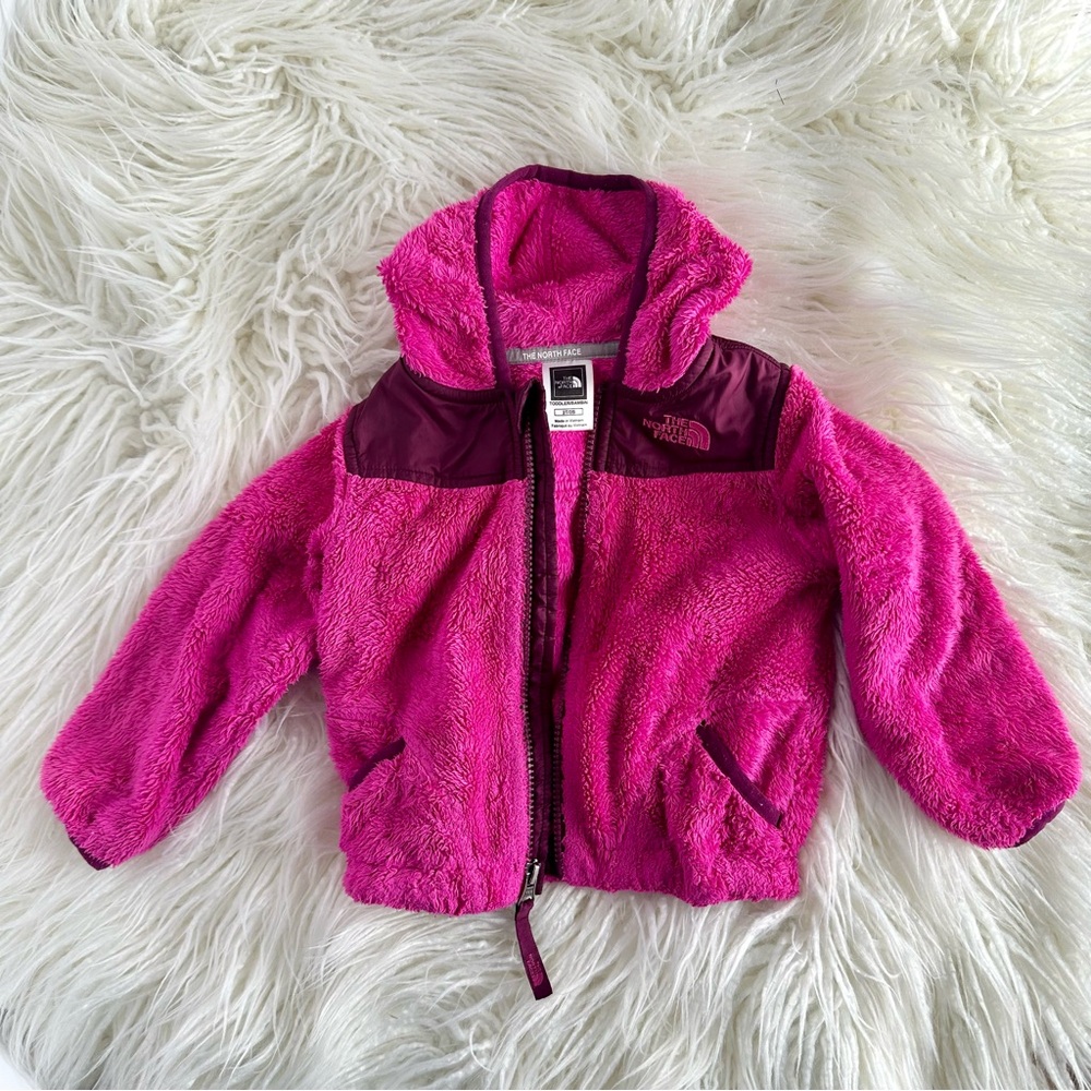 The North Face Toddler Girls Two-Tone Pink Fuzzy Zip Hooded Jacket Size 2T